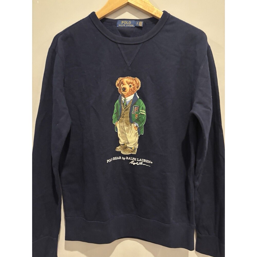 Polo Ralph Lauren Bear Sweatshirt Letterman Jacket Navy Size Small Rare
